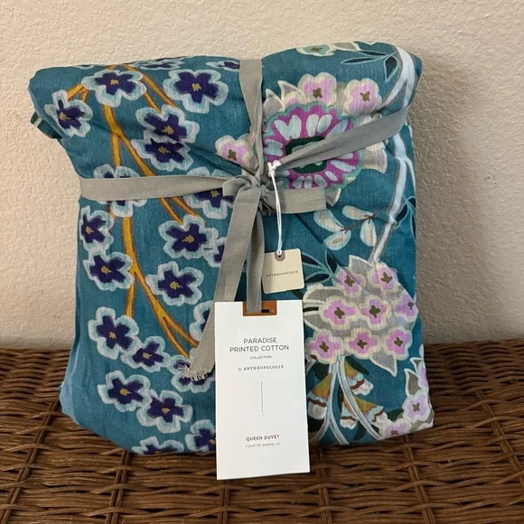 Anthropologie Paradise Printed Cotton Duvet Cover Queen Floral - Picture 4 of 6